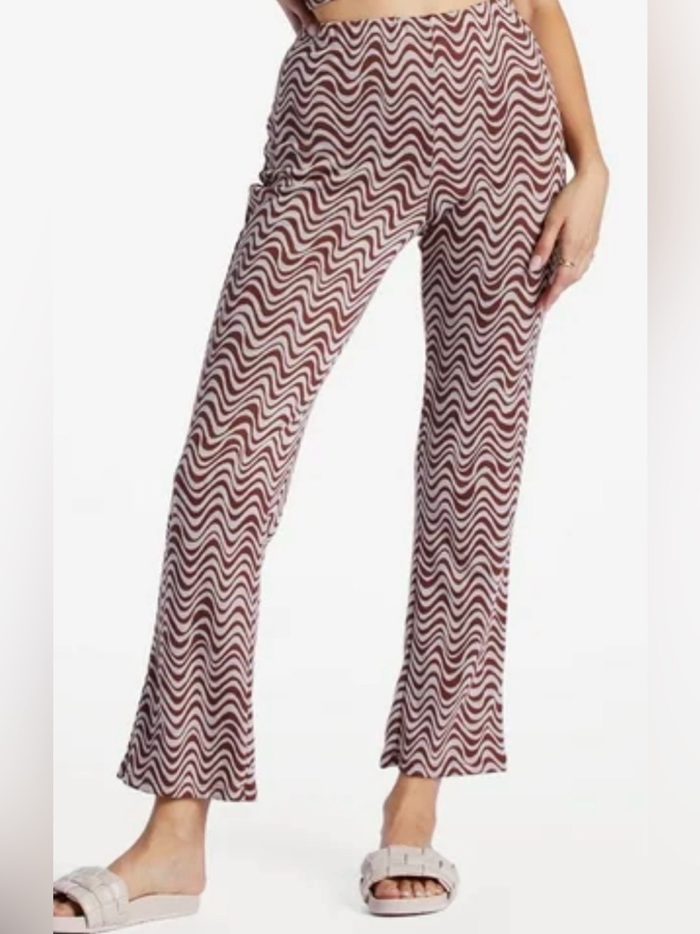 Billabong Burgundy and Cream Wavy Wide-Leg Pants